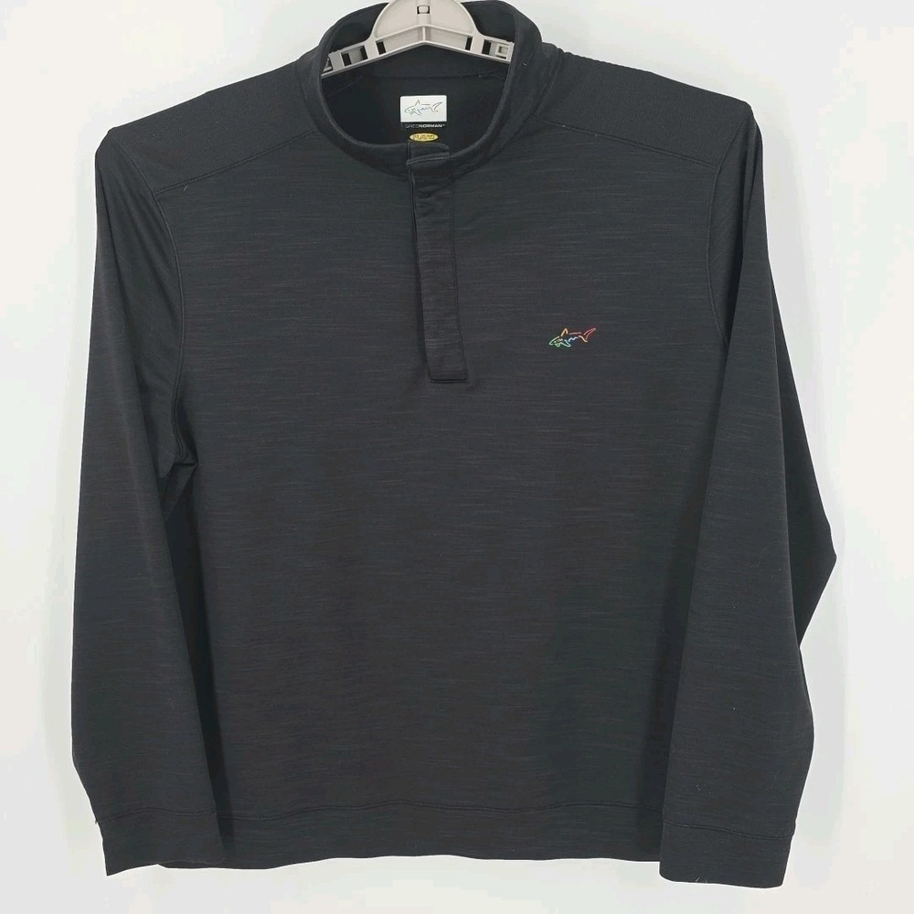 Greg Norman Black Long Sleeve Play Dry Golf Shirt Snaps Size XL Great Condition